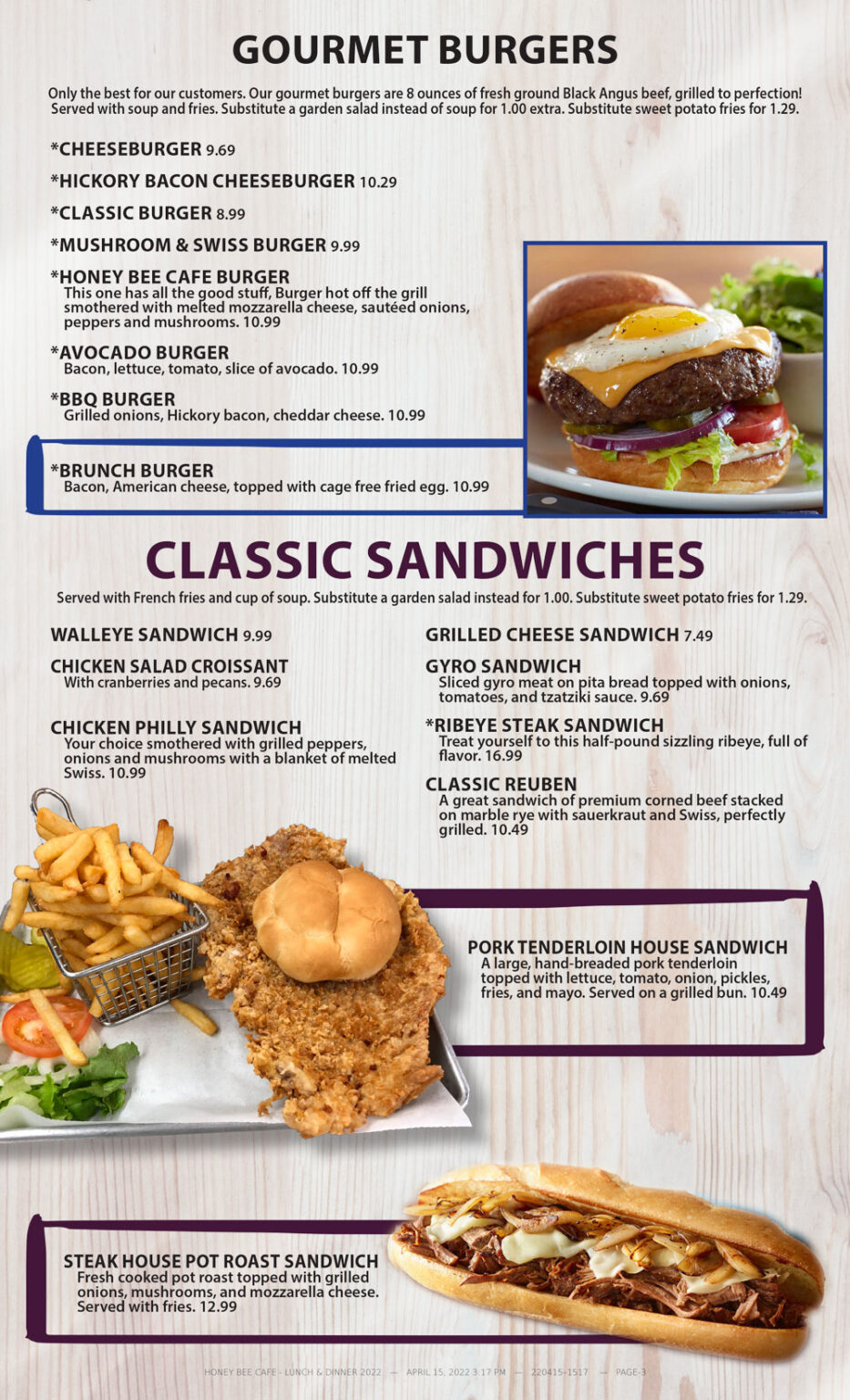 Menu Honey Bee Cafe Mattoon