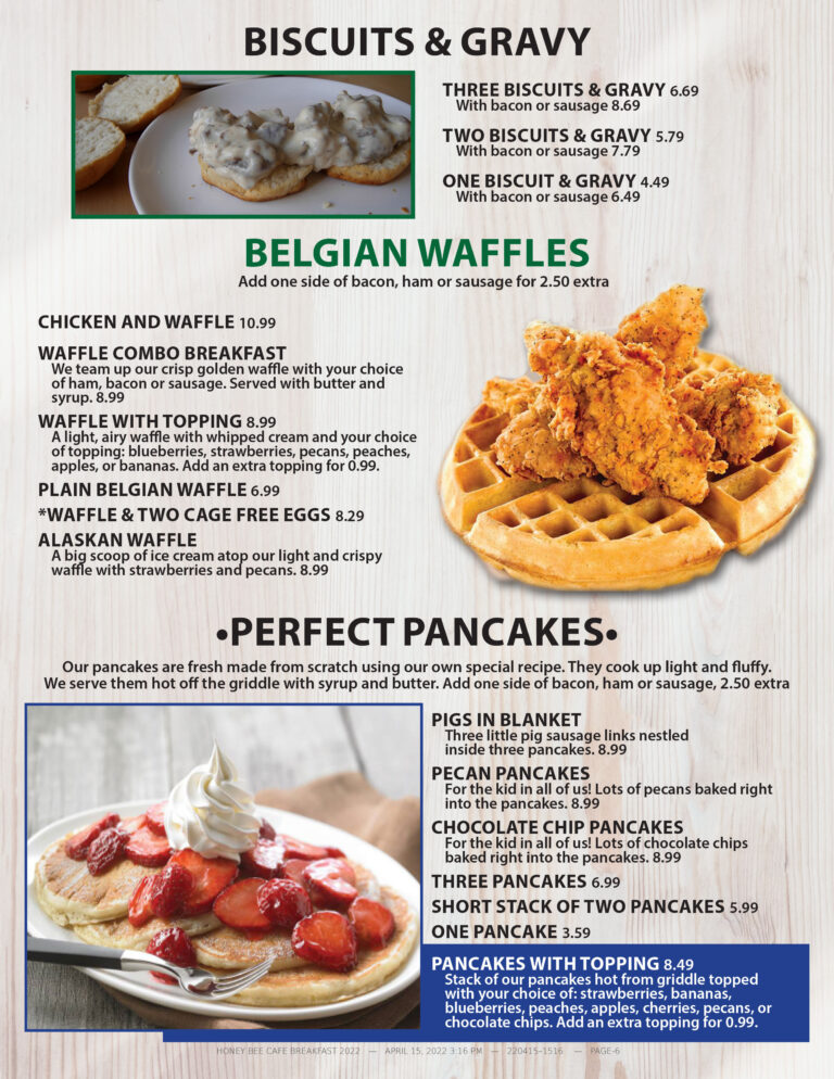 Menu Honey Bee Cafe Mattoon